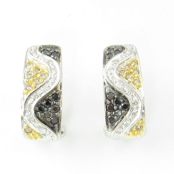 Vintage 14 Karat White Gold Black and White Diamond Earrings #4830 - Picture 1 of 9